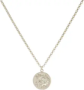 Zodiac Sign Necklace Pendant Double Sided Gold for Women Men, Circular Constellation Sign Horoscope Figaro Chain Jewelry Birthday Gift