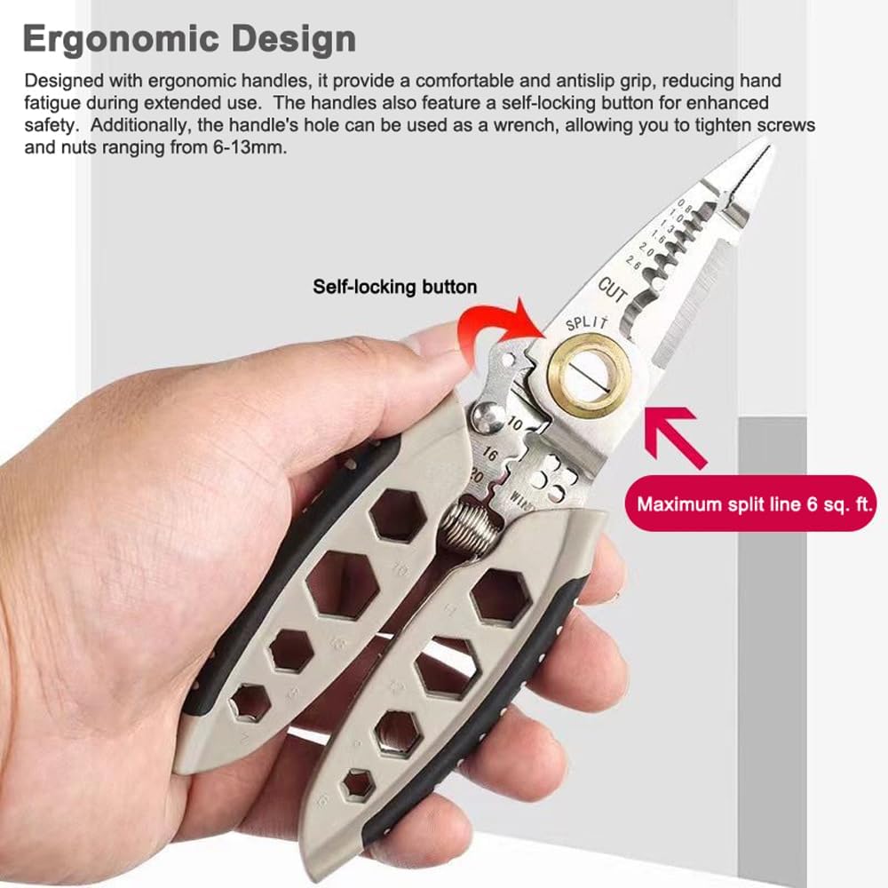 Wire Strippers, Weytoll 7 Inch Wire Stripper, 22-10 AWG Professional Wire Stripping Tool Portable Cable Cutter Crimping Pliers with Wrench Function Self-Locking Button
