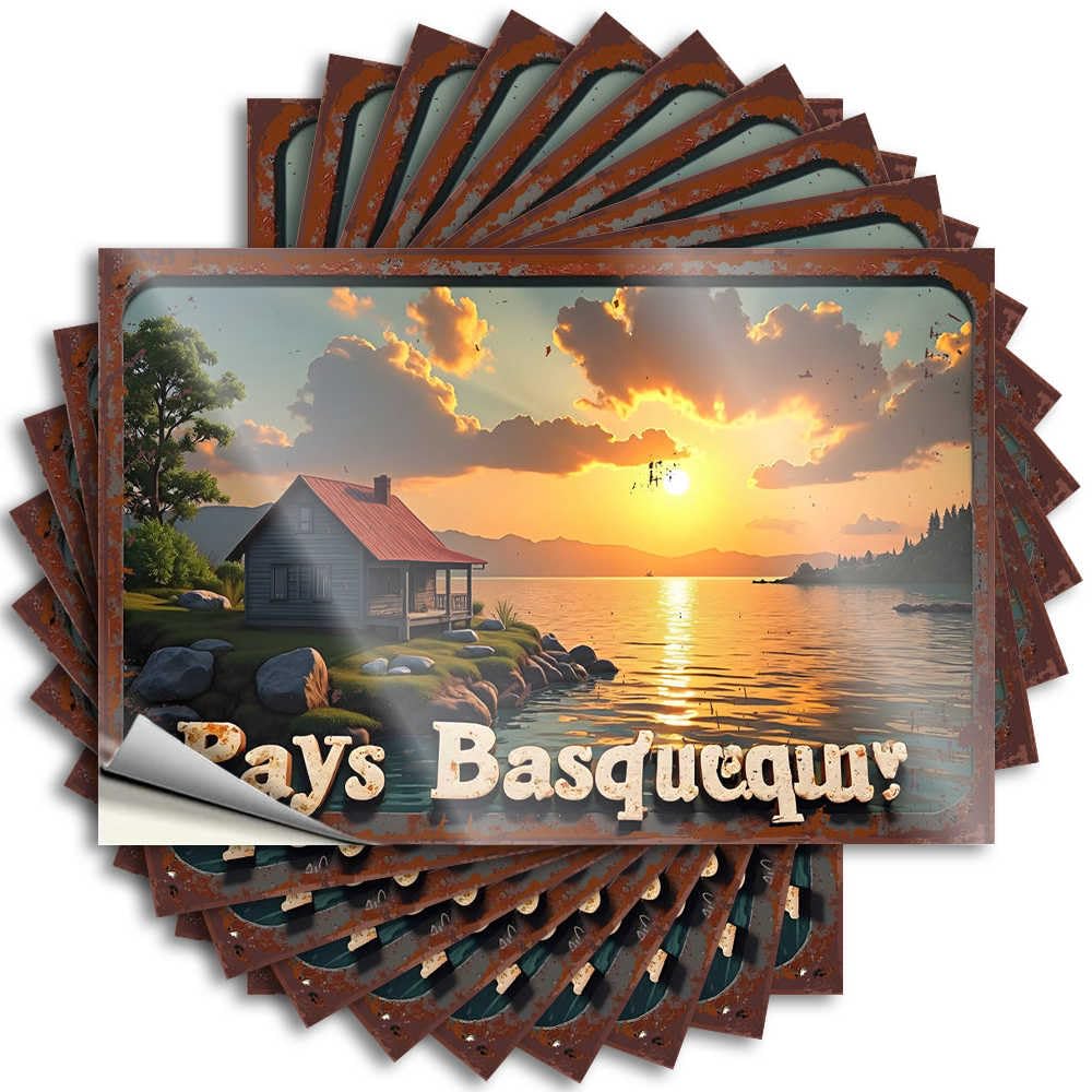 Lettering Sticker - Spring Bumper Sunset Serenity At Pays Basquequin Cabin for Things Entry Way Decoration(6X9CM)
