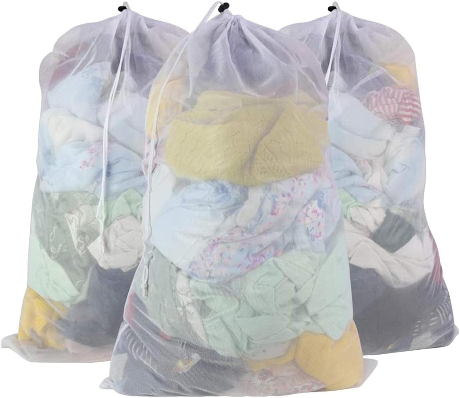 Mesh Laundry Wash Bag, Washing Machine Wash Bags, Lingerie Wash Bags, White Drawstring Washing Machine Bag, Travel Storage Organize, for Clothes, Beddings, Curtain, Tablecloth, Hosiery, Bra (3PCS)