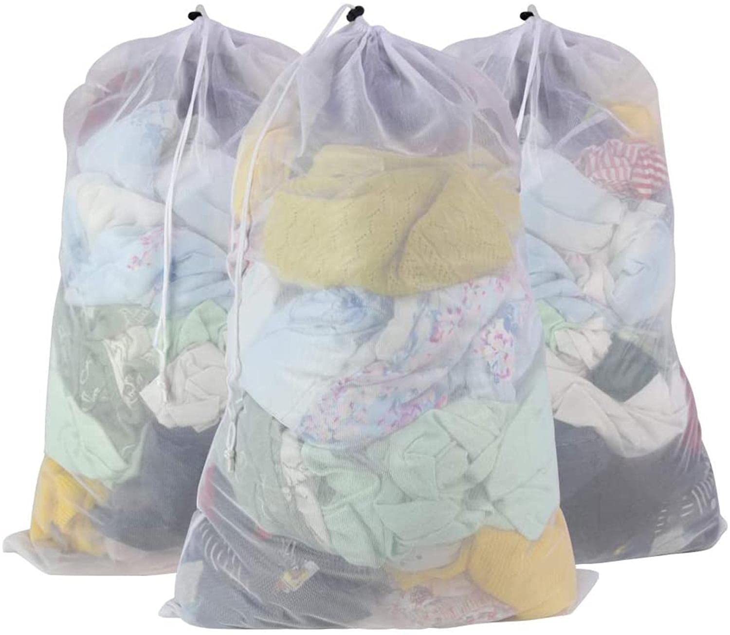 Mesh Laundry Wash Bag, Washing Machine Wash Bags, Lingerie Wash Bags, White Drawstring Washing Machine Bag, Travel Storage Organize, for Clothes, Beddings, Curtain, Tablecloth, Hosiery, Bra (3PCS)