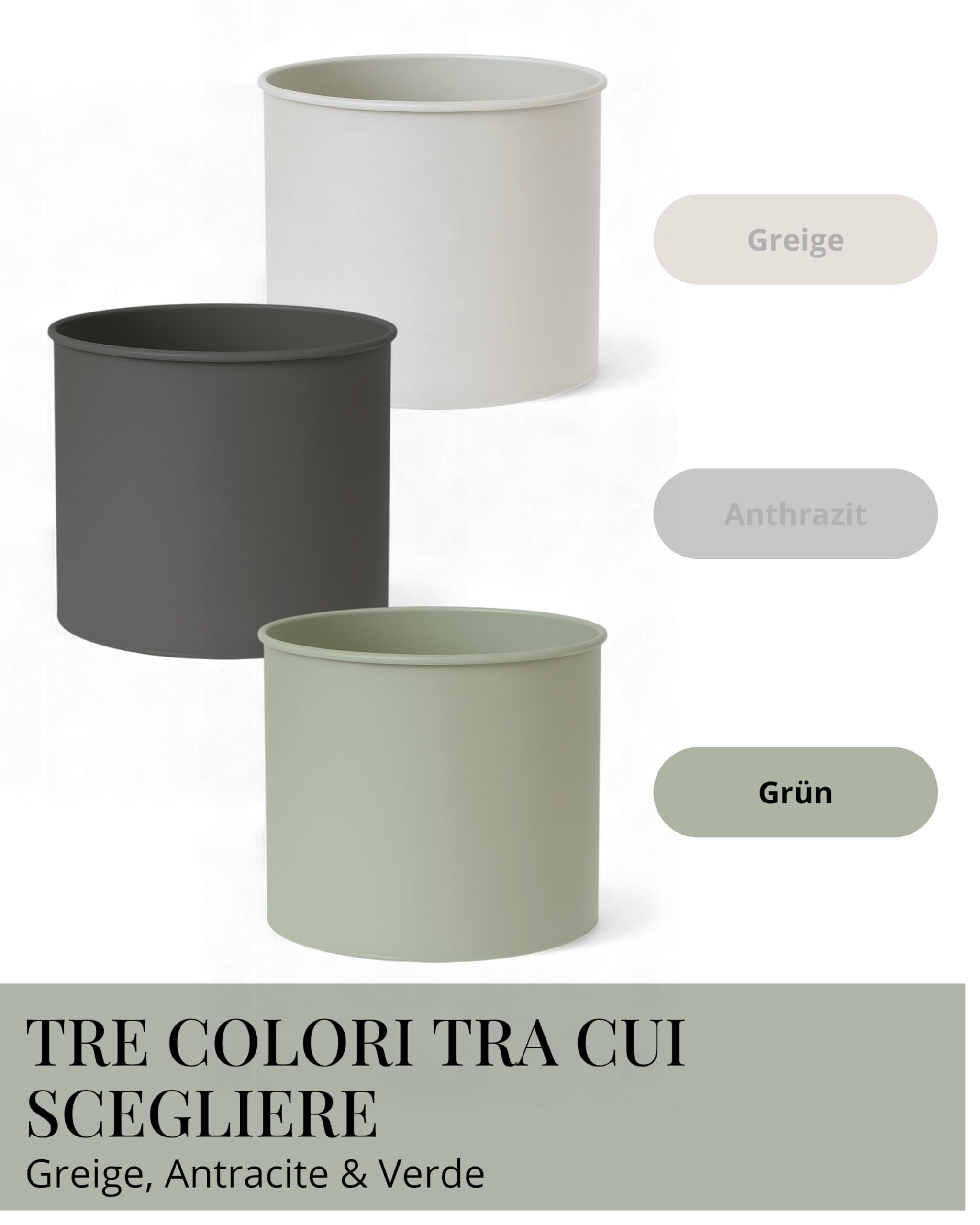 LIVLIG - Set di 3 vasi da fiori, 25 cm, 31 cm e 40 cm, grandi per esterni e interni, vasi zincati, colore: verde