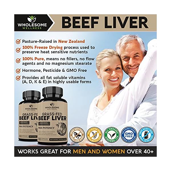 Grass-Fed-Desiccated-Beef-Liver-Capsules-180-Pills-750mg-Each-Natural-Iron-Vitamin-A-B12-for-Energy-Humanely-Pasture-Raised-Undefatted-in-New-Zealand-Without-Hormones-or-Chemicals Grass Fed Desiccated Beef Liver Capsules (180 Pills, 750mg Each) - Natural Iron, Vitamin A, B12 for Energy - Humanely Pasture Raised Undefatted in New Zealand Without Hormones or Chemicals