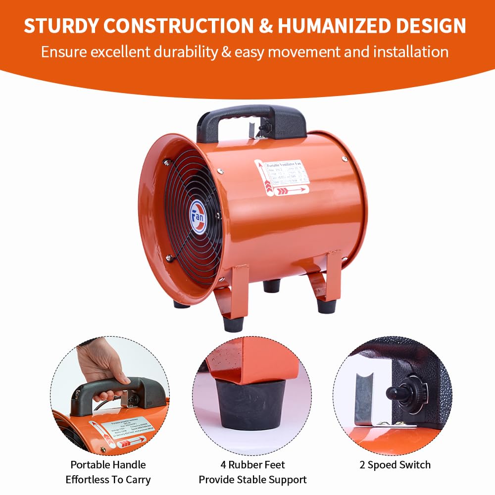 10Inch Utility Blower Fan with 25ft Flexible Duct Hose, 2580 m3/h High Velocity Portable Industrial Exhaust Fanial Extractor for Basements,Workshops,Warehouses,Confined Spaces (10IN Fan+25FT Hose)
