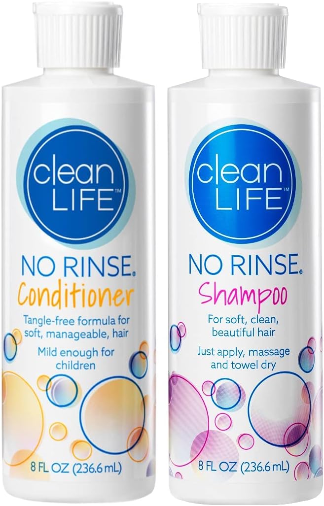 No-Rinse Shampoo and Conditioner Bundle - 8 fl oz per Bottle - Leaves Hair Fresh, Clean and Odor-Free