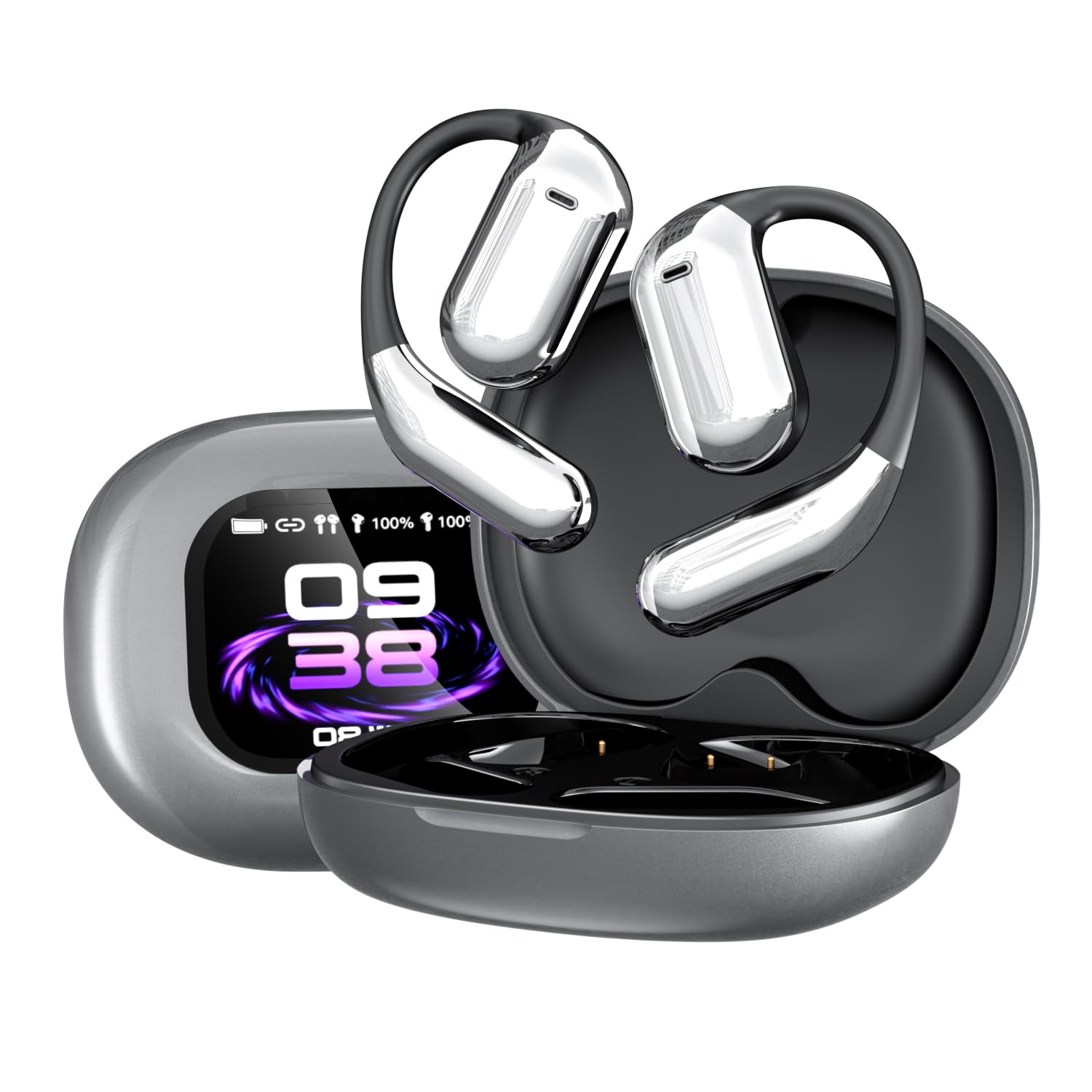 Cuffie In-Ear HiFi Wireless Bluetooth 5.3 Auricolari,ENC Cancellazione Attiva del Rumore, Open-Ear Comfort,per Musica e Chiamate, 40h Autonomia, Touch Control, per Androide/iOS,Grigio