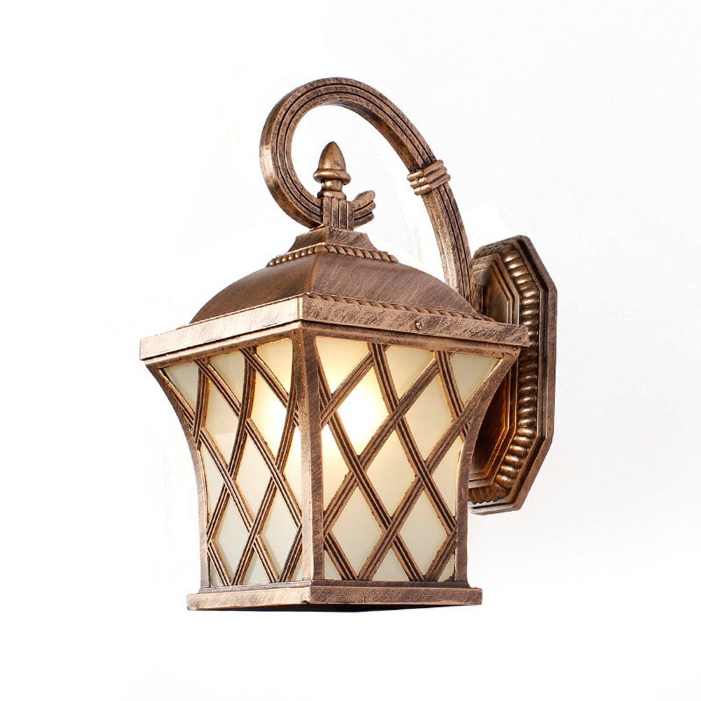 HPTHLY Wall Mounted Light 1-Light Exterior Wall Lantern With Frosted Glass Waterproof Ip55 Residential Street Light Exterior Decorative Garden Pool Foyer Tra(Brass)