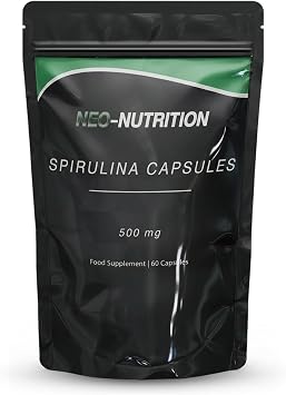 Pure Spirulina 500mg   60 Vegan Capsules - Pure with No Additives   Resealable and Recyclable Pouch No fillers or Binders