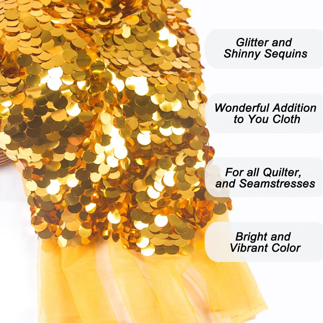 Amazon.com: Gold Big Sequins 18mm Flip Up Fabric Sequin Fabric by The Yard  Mermaid Gold Mesh Sequin Material for Sewing Wedding Dress/Evening Cloths :  Arts, Crafts & Sewing