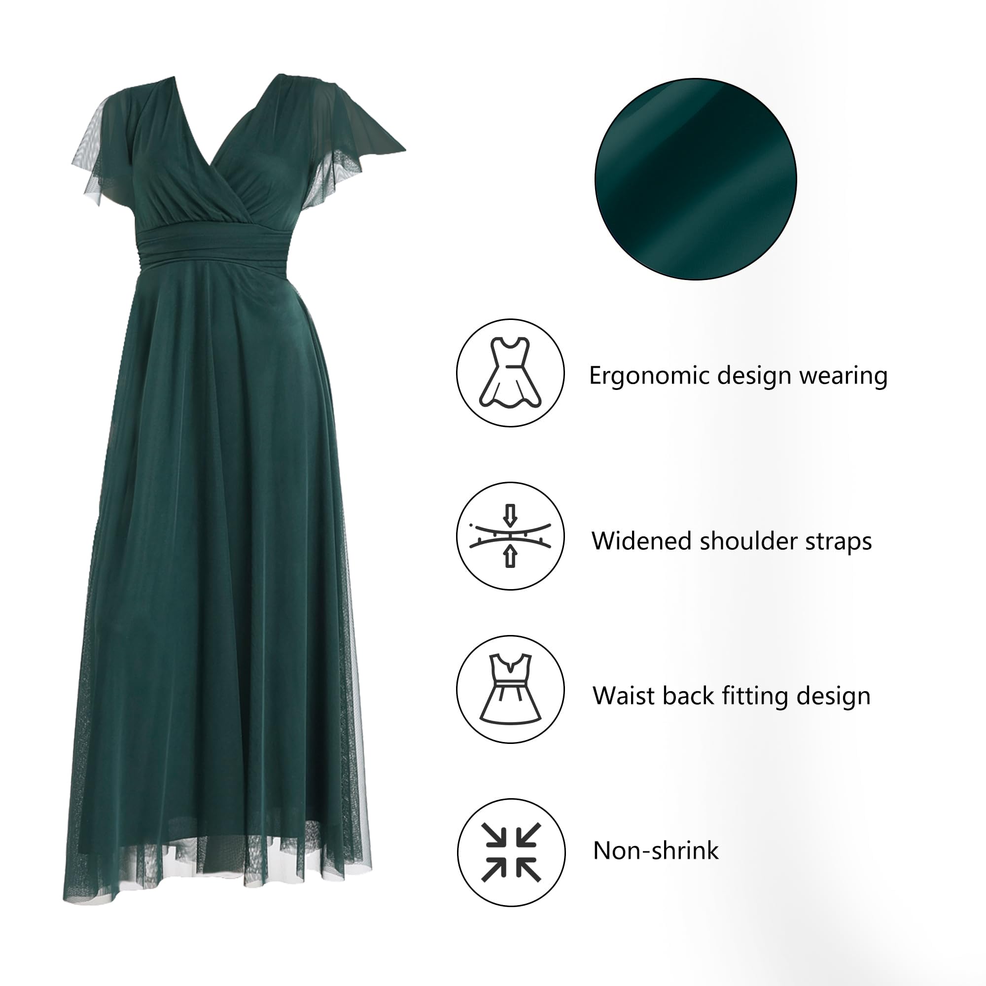 Robe longue élégante femme avec manches volantes et col en V – Robe de cérémonie Made in Italy