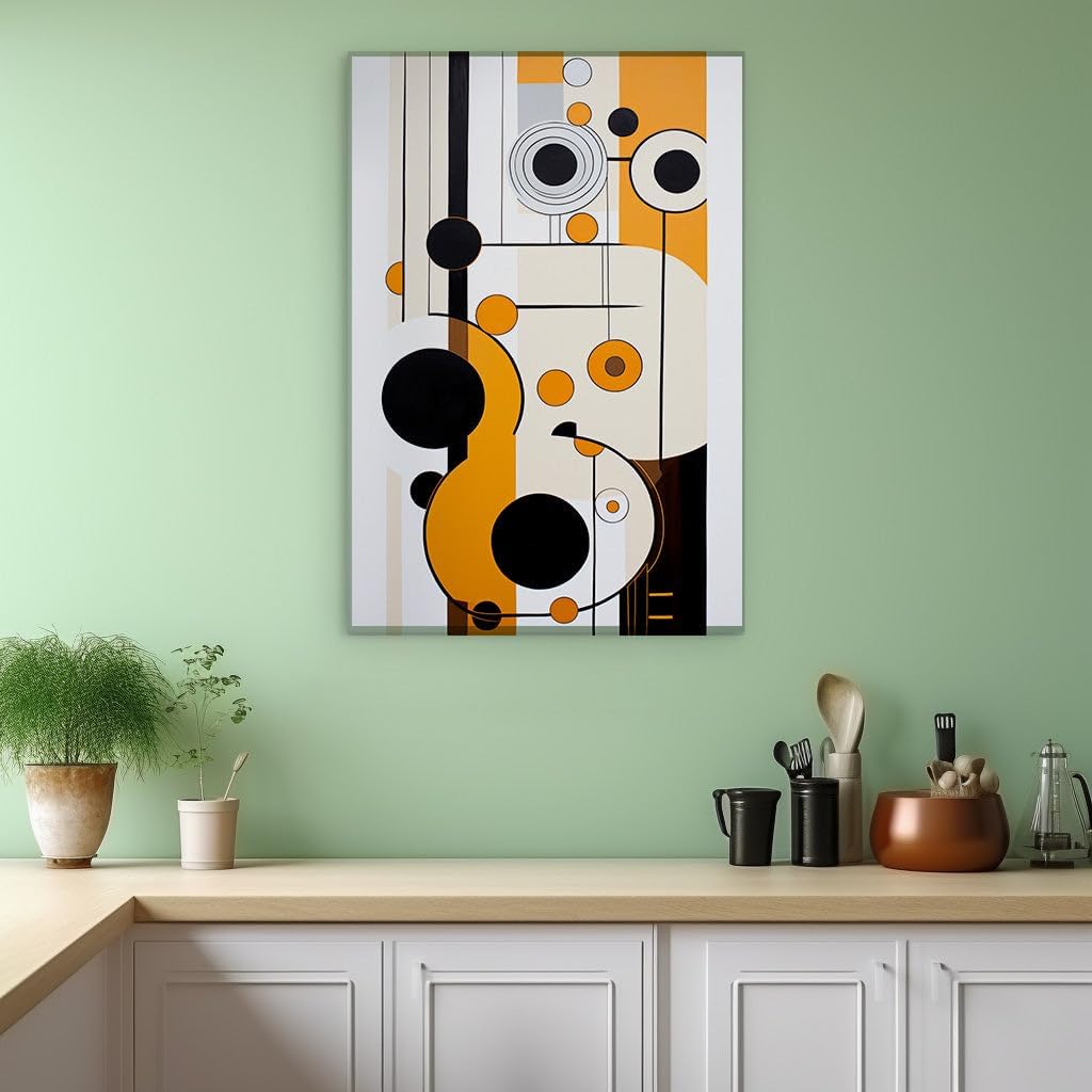 Canvas Art Decor: Modern Chic With Bold Orange, Black, and White Geometric Shapes Art Decoration, Office Art Design, Bedroom Art Styling. Size: 91x61 cm (36x24 inch)