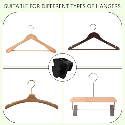 Miniatura 6 de Paquete de 60 ganchos para colgar que ahorran espacio, ganchos triangulares de plástico negro, ganchos de conector para organizadores de armario y