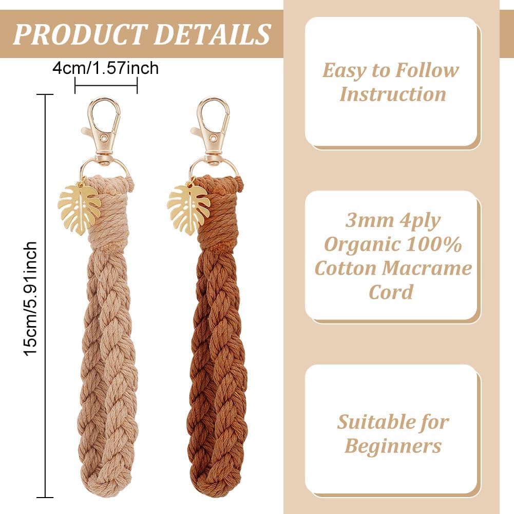 FREEBLOSS 6 Set Macrame Keychain Lanyard Kit DIY Macrame Palm Leaf Keychain Kit with Instruction Macrame Wristlet Macrame Hanging Decor DIY Macrame Kit for Beginners - Image 3