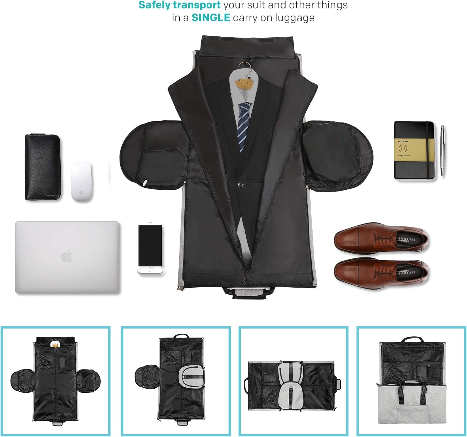 ComfyDegree Bolsas de Viaje Portatrajes de Viaje Portátil, Bolsa de Viaje Plegable Ideal para Negocios Hombres Mujeres, Bolsa de Deporte con Compartimentos para Zapatos y Correa Ajustable (Gris)