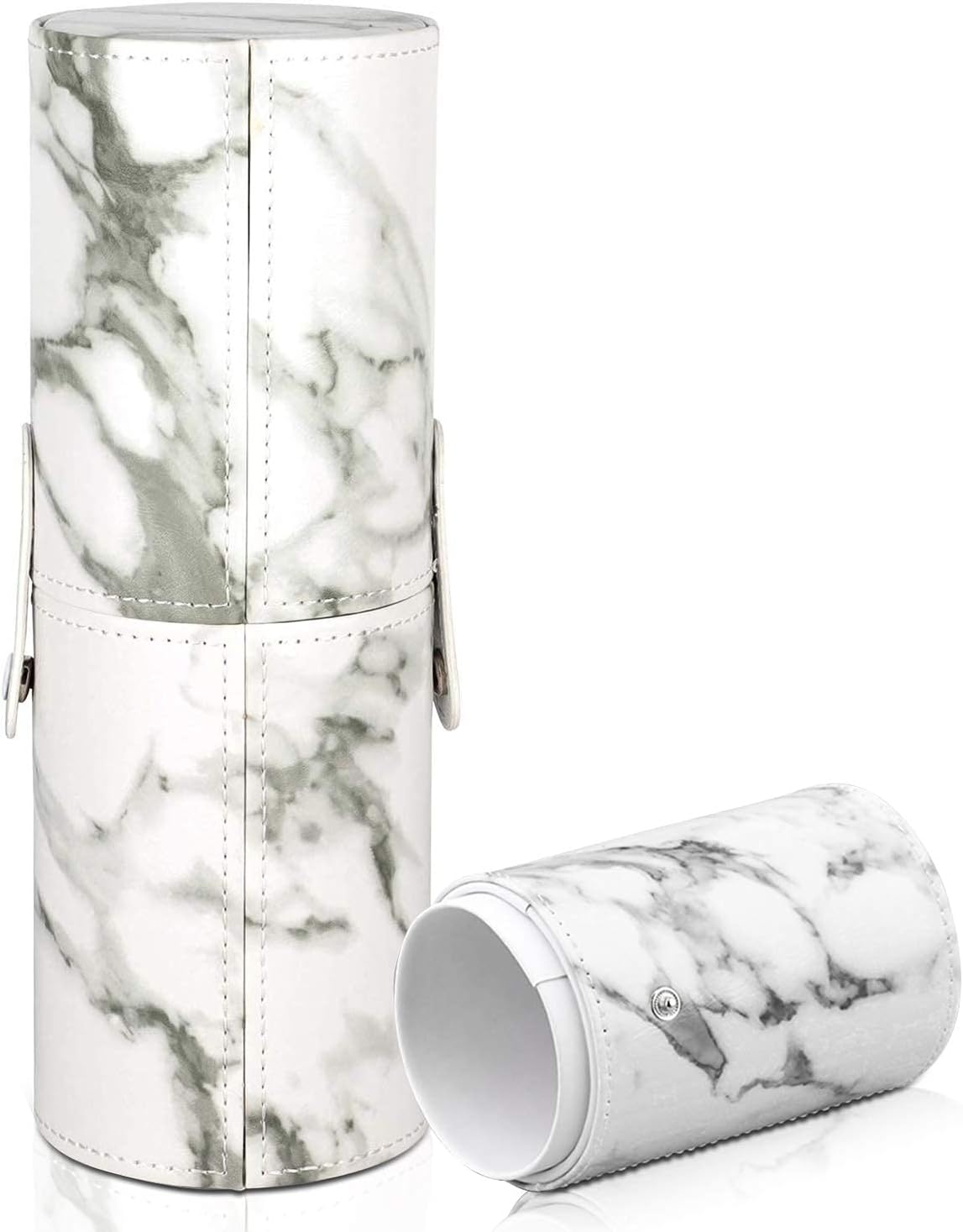 FINEMOE Large Makeup Brush Holder For Makeup Artist&Makeup Brushes Set Organizer For Travel,Premium Pu Leather Makeup Brush Stand Cosmetic Dustproof Makeup Brush Pouch&Pouch Cup Case(Marble),7.6 cm