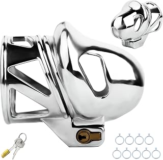 Cage de Chasteté Pénis Homme en Acier Inoxydable avec Serrure et Ceinture Chastity Cages Respirante avec 9 Anneaux Ajustables Ensemble SM Étanche Cage Chastetée (S)