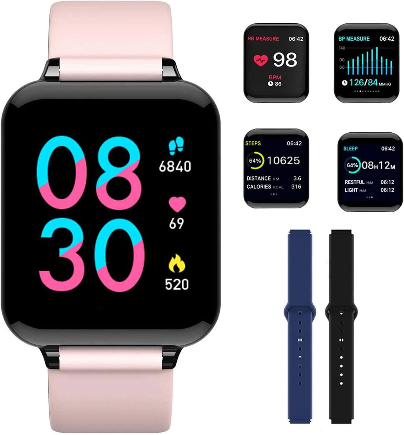 Reloj inteligente, Reloj Deportivo Bluetooth, Smartwatch Impermeable IP67  Pulsera Actividad Hombre Mujer,Pulsera Deportiva Bluetooth,Reloj Deportivo  para Android y iOS Móvil, Pulsera con Monitor de Frecuencia Cardíaca y  Presión Arterial, Monitor de 