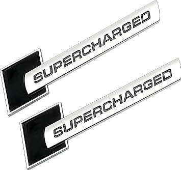 2pcs Metal Supercharged Emblem car Logo Premium Auto Badge Rear Trunk Sticker Side Fender Decal Chrome-Black