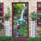 JTGCZI 3D Waterfall swan Lake Landscape Door Decal Door Stickers Decor Door Mural Poster Removable V