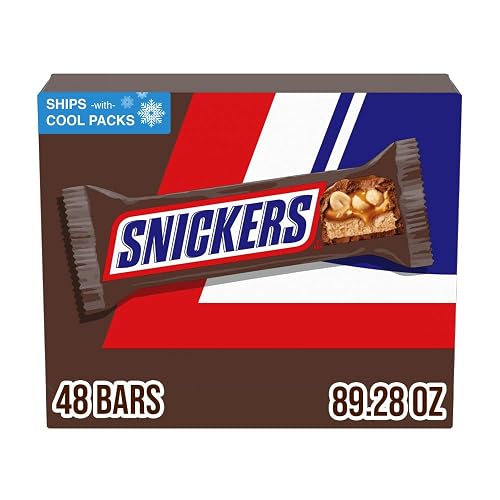 SNICKERS Milk Chocolate Candy Bars, Full Size Bar Bulk, 1.86 oz, Pack of 48 | Peanut Chocolate Candy Bars, Individually Wrapped Full Size Bars, Bulk Pack (Pack of 48)