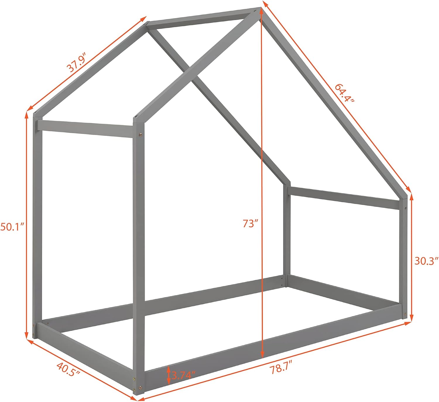 Wooden House Bed with Roof for Kids, Teens, Girls, Boys, Bedroom Furniture Children House Bed Frame, Can Be Decorated for Toddlers, Teens, Girls, Boys (Gray, Twin)