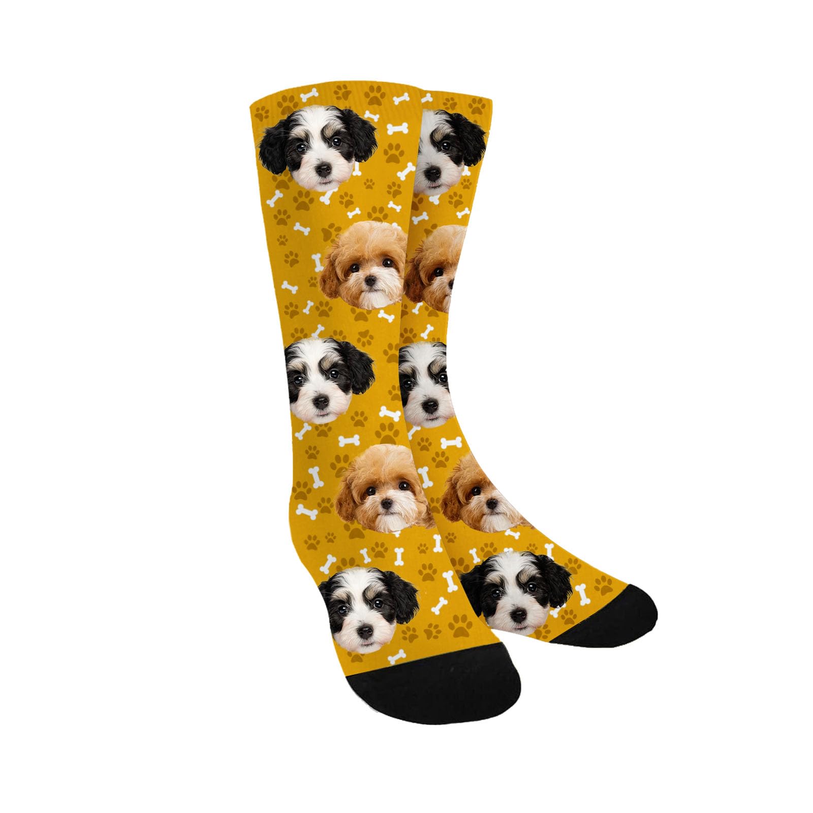 Custom Photo Pet Face Socks, Love Heart Crew Socks with 2 Faces for Men Women