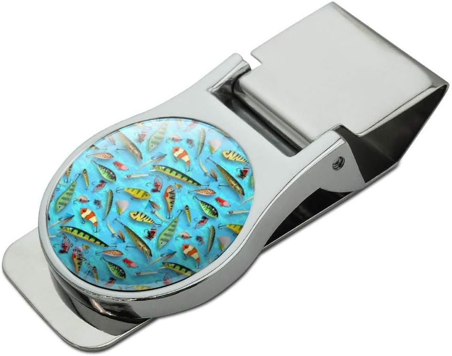 Fishing Flies Lures Fish Pattern Satin Chrome Plated Metal Money Clip