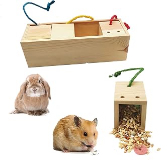 PINVNBY Wooden Enrichment Foraging Toys, Rabbit Puzzle Enrichment Toys Small Animals Interactive Hide Puzzle Snuffle Game for Rats,Guinea Pigs,Rabbits,Parrot