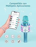 Vista 3 de Amazmic Máquina de micrófono de karaoke para niños, juguetes para niñas, micrófono Bluetooth con luz LED, regalo de Navidad y cumpleaños para niñas