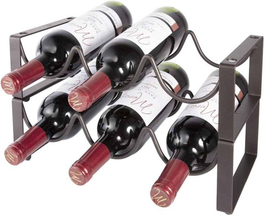 Stackable Wine Rack 2 Tier 6 Bottles Capacity Wine Storage Holder Heavy Duty Free Standing Metal Wine Organizer Shelf for Countertop Cabinet Cellar (Deep Bronze 2 Racks Only) (Type 1)