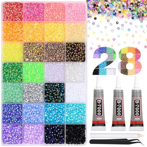 Image of RODAKY 28 Color Rhinestone 3mm Resin Jelly Rhinestones Colorful Flatback Gems for Bedazzling Crystal Rhinestone Kit with 3Pcs 10ml B7000 Glue Diamond Jewels for Crafting DIY Art