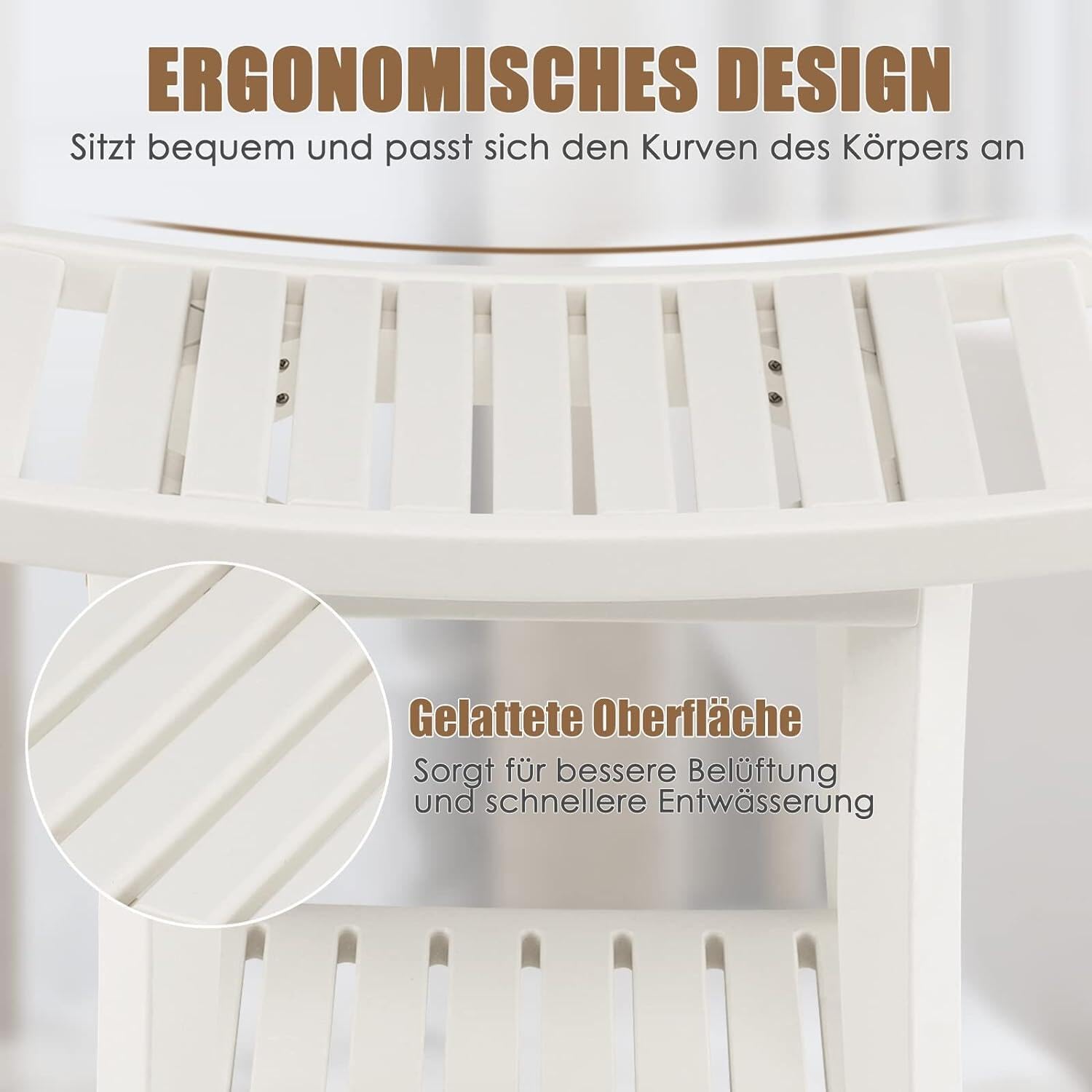 RELAX4LIFE Duschbank, Badezimmerbank mit Ablage Handtuchhalter, Badhocker mit Rutschfesten Füßen, Duschstuhl bis 150kg Belastbar, Duschsitz für Alte Schwangere, 60,5 x 34 x 48 cm, Weiß