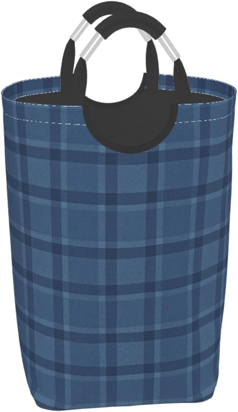 50l Laundry Basket Navy And Brown Tartan Waterproof Laundry Hamper Foldable Clothes Laundry Bag With Handles