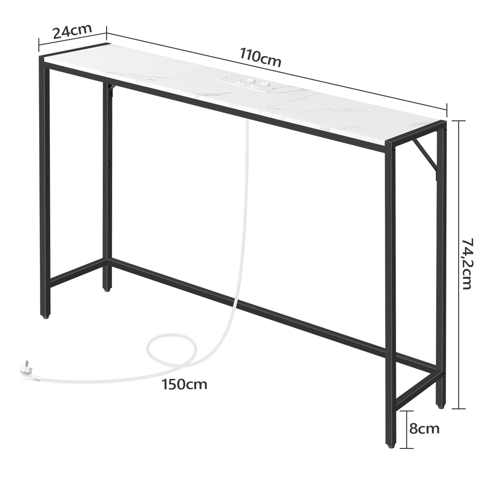 MAHANCRIS Schmal Konsolentisch, Couchtisch, Eingangstisch, Beistelltisch Hinter dem Sofa, Flurtisch, Sofatisch, Einfacher Stil, für Wohnzimmer, Flur, Schlafzimmer, Weiß und Schwarz ACTHM112UE01