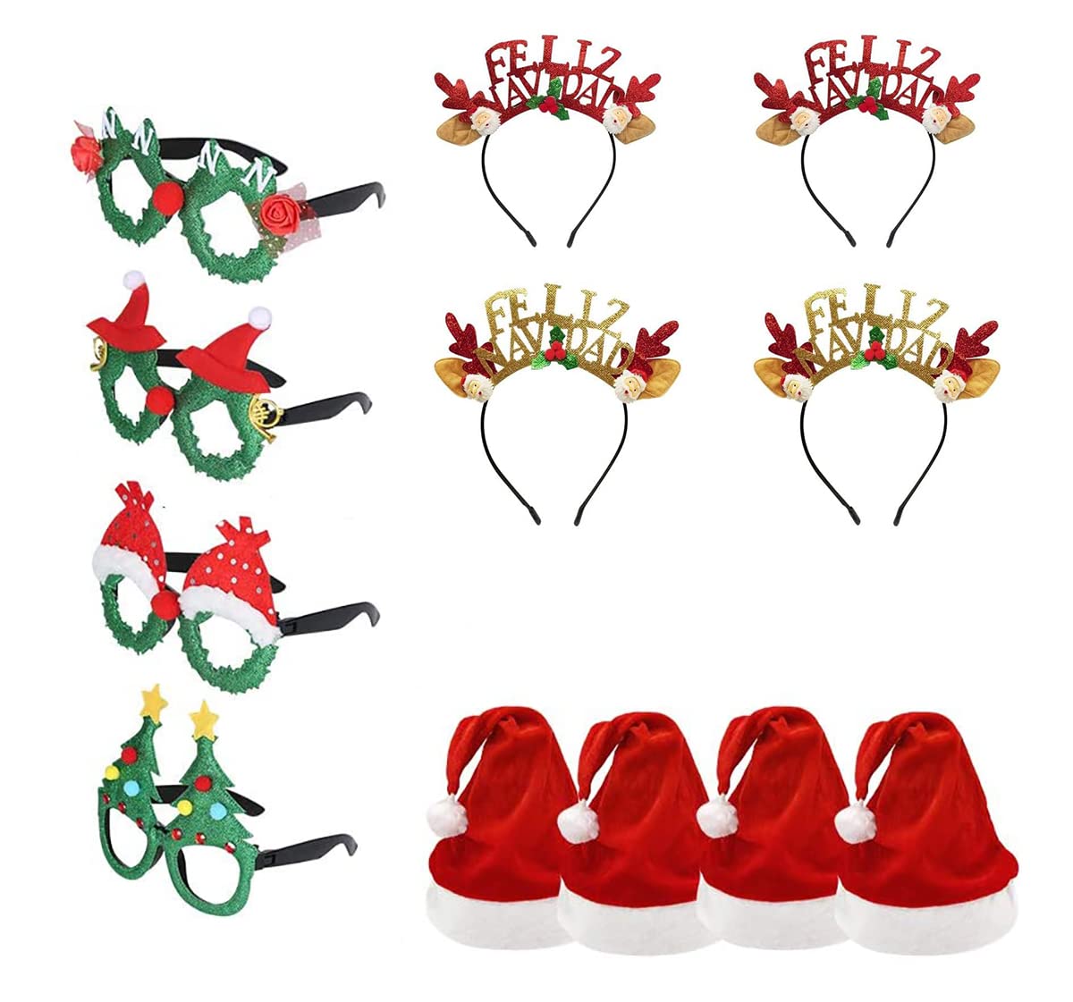 Cadres de lunettes et bonnets de Père Noël : lot de 12 cadeaux invités de fin d'année