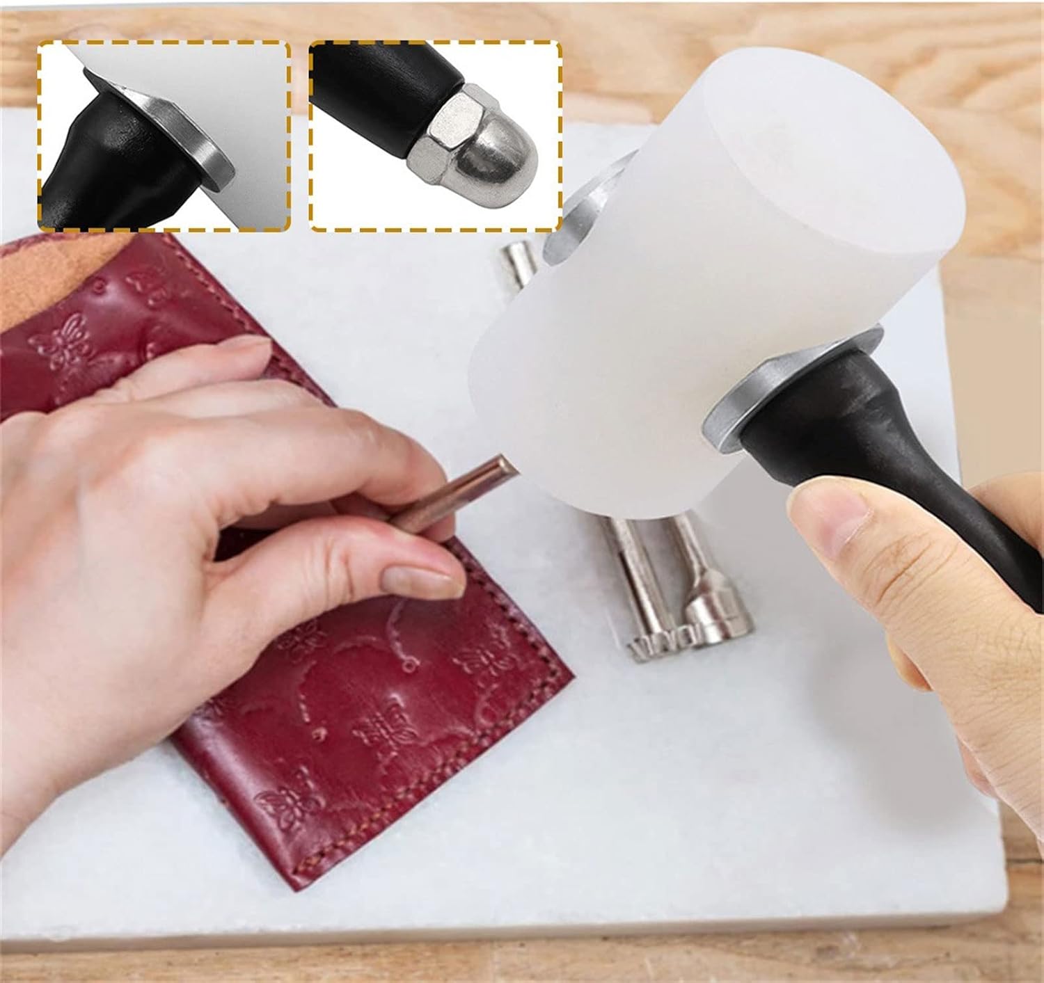 INLIMA Hammer Leather Carving Hammer Head Leathercraft Hammer Nylon Mallet With Wood Handle Leathercraft Accessories For Leather Work Home