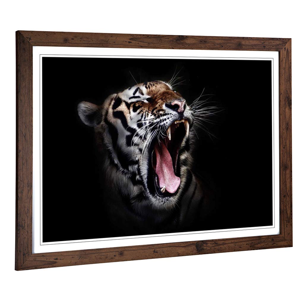 Big Box Art Framed Print of Tiger Design | Wall Art Picture | Home Decor for Kitchen, Living, Dining Room, Lounge, Bedroom, Hallway, Office, Walnut, A2 / 24.5x18 Inch / 62x45cm
