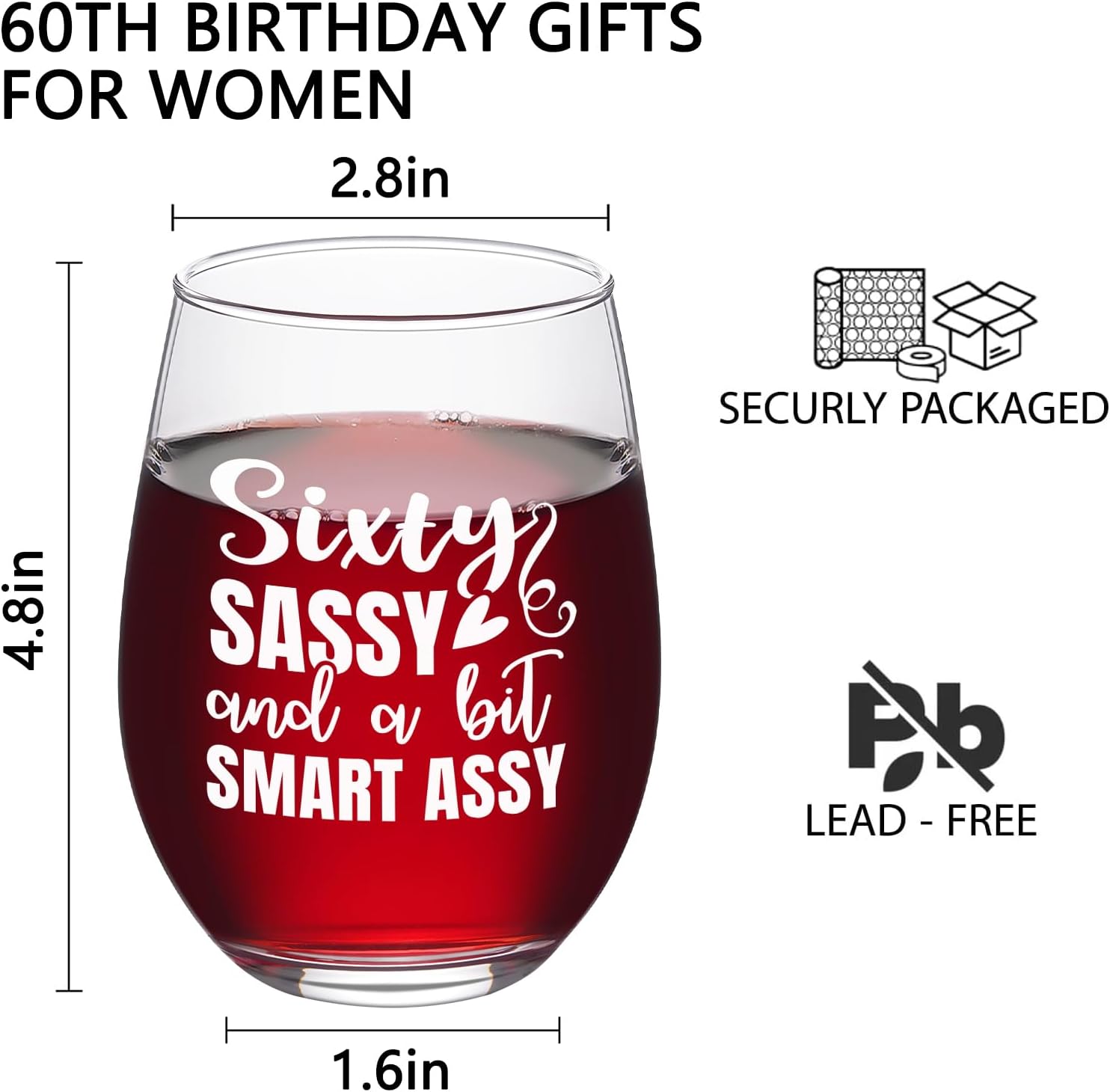 Futtumy 60th Birthday Gifts for Women, 17 OZ Sixty Sassy And A Bit Smart Assy Wine Glass, Gifts for 60th Birthday Women Mom Grandma Wife Daughter Sister Friend Aunt Female, 60th Birthday Gift Ideas - Image 6