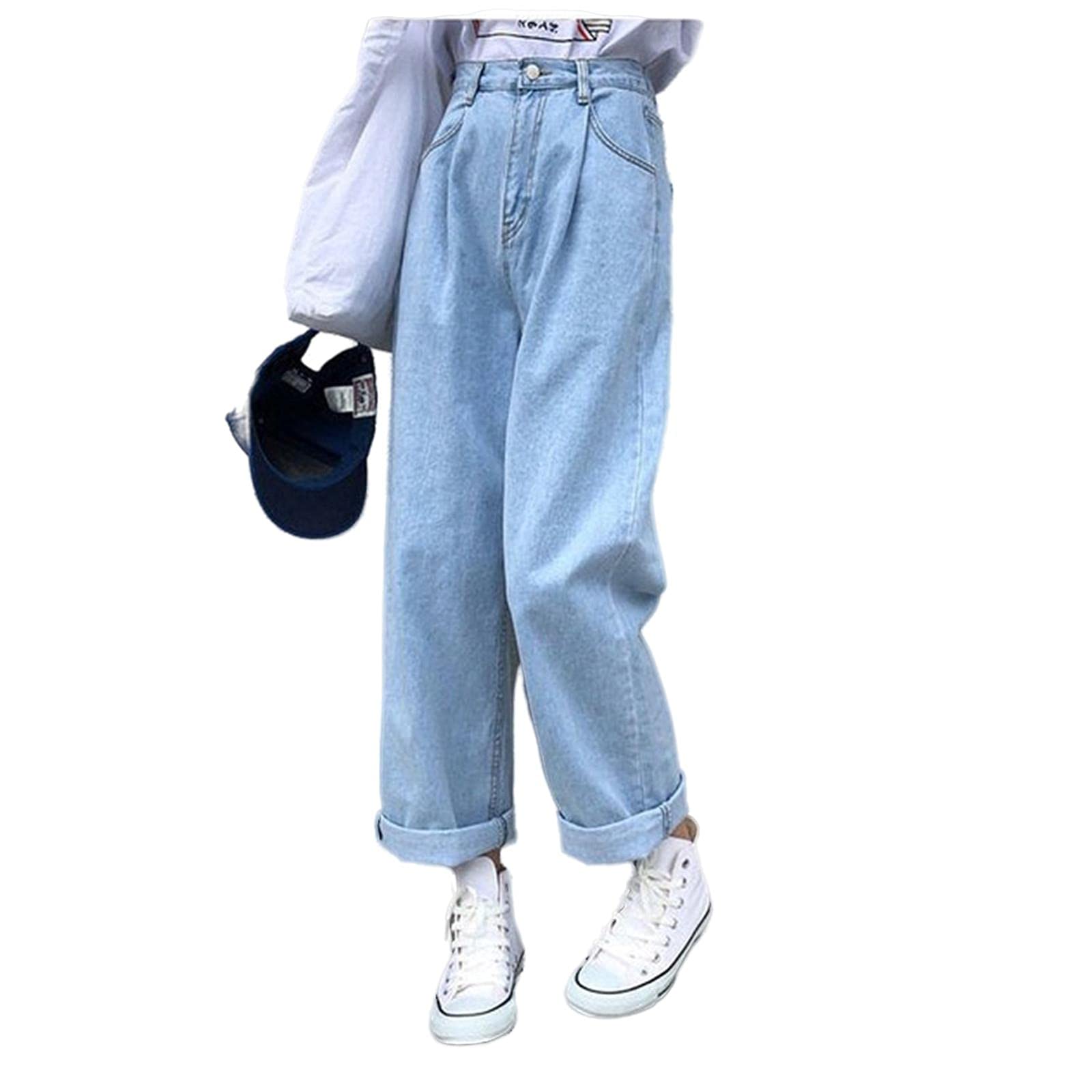 UKKO Jeans da Donna Jeans Donne Solid Vintage Vintage Vita Alta Gamba Larga Gamba Pantaloni Denim Slittati