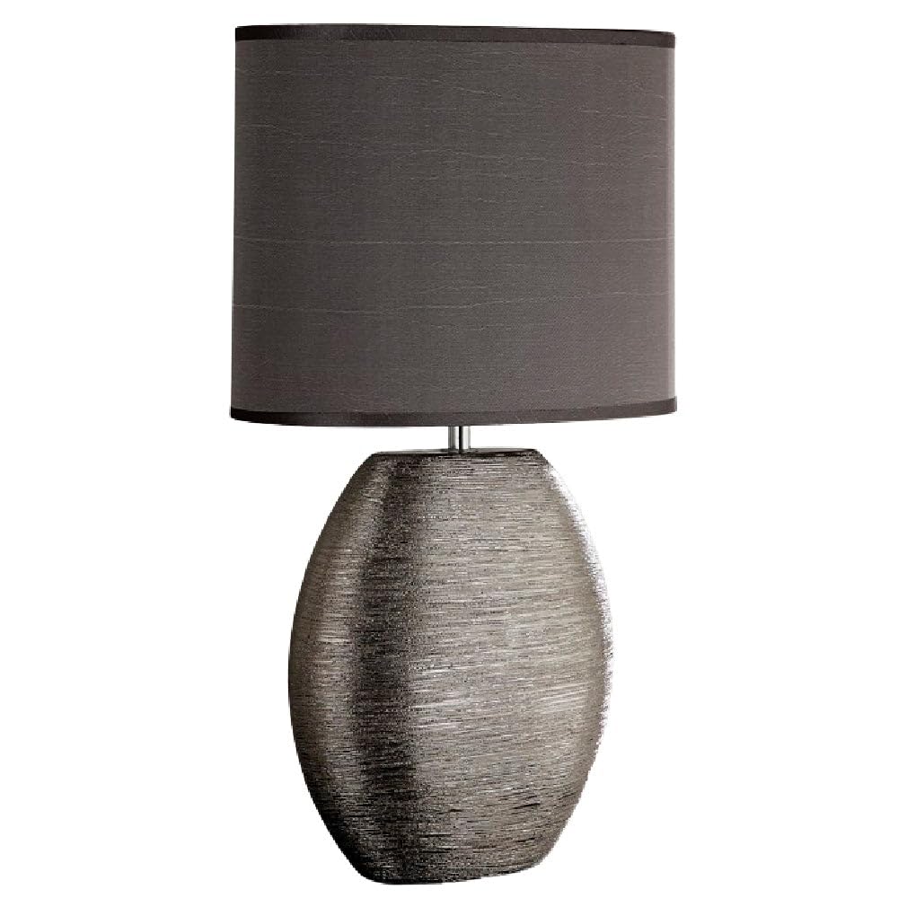 Britalia Grey Silver Scratched Ceramic Vintage Oval Table Lamp With Shade | 45Cm Height | 1 X Ses E14 Lamp Bulb Required | Uk Approved