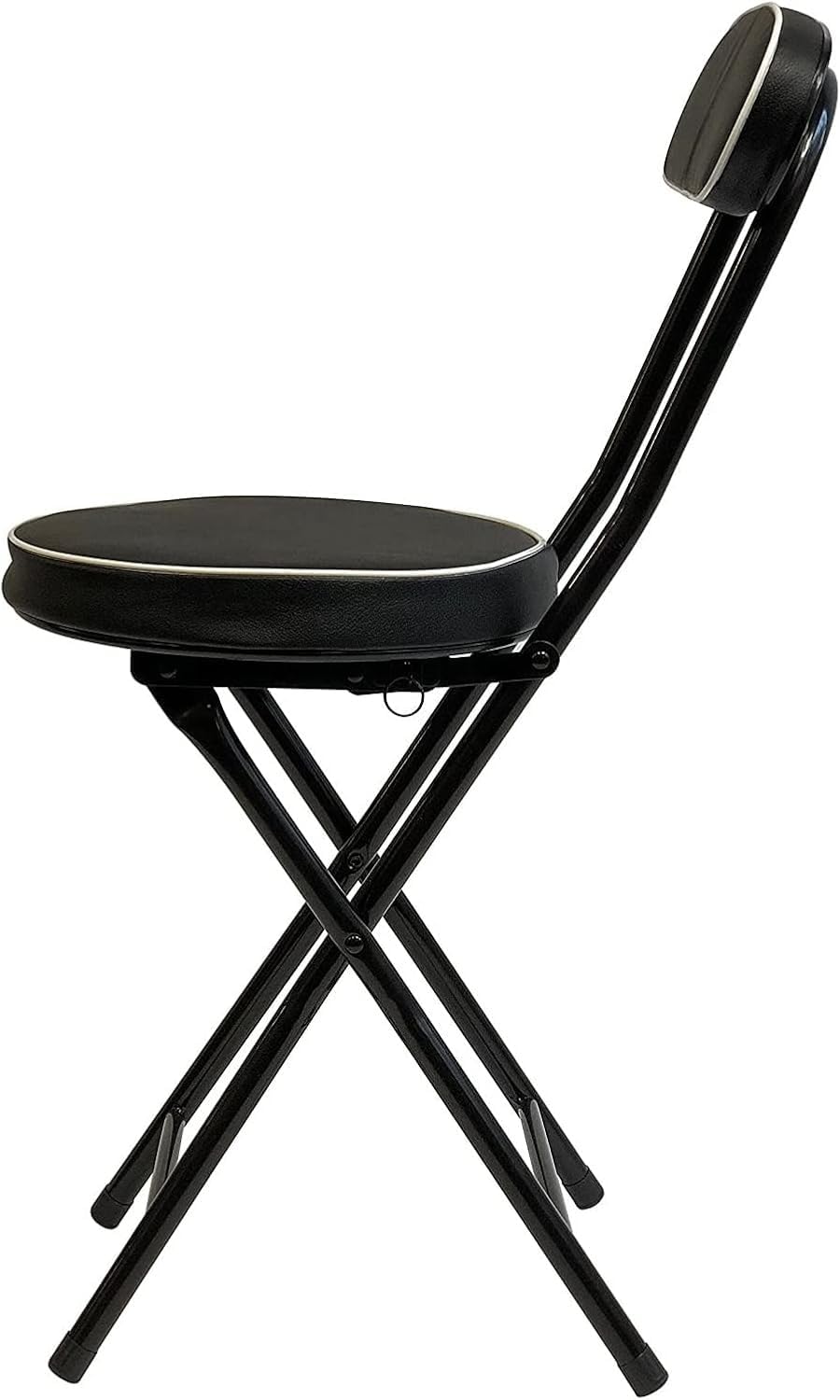Set of 2 Tall Folding Bar Stool with Footrest Heavy Duty PU Cushioned Seat Barstool Chair with Backrest(Black,55cm/22inch)