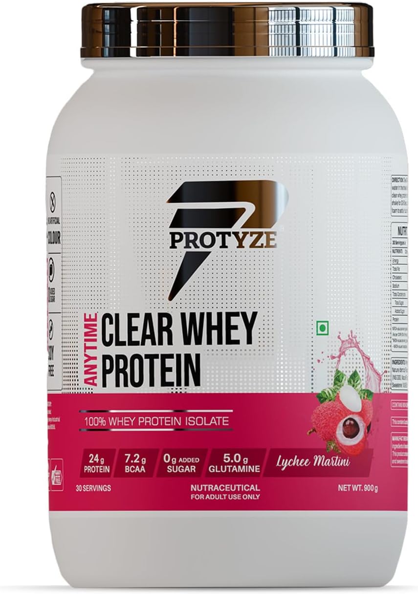 Protyze Anytime Clear Whey Protein Isolate | 24g Protein Per Scoop | Lychee Martini, 30 Servings | ISO & HACCP Certified | Lean Muscle Growth, Easy Digestion & Refreshing