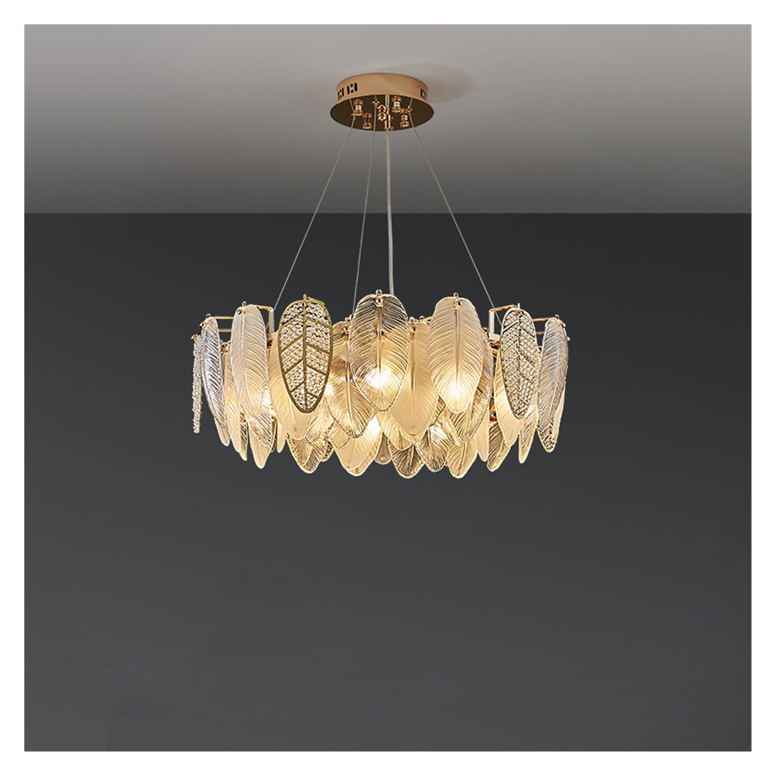 Generico Lampadario, 2025 Foglie Autunnali LED Art Deco Vetro Lampade a Sospensione dimmerabili Lampada a di Design a for Soggiorno(80cm,Neutral light)