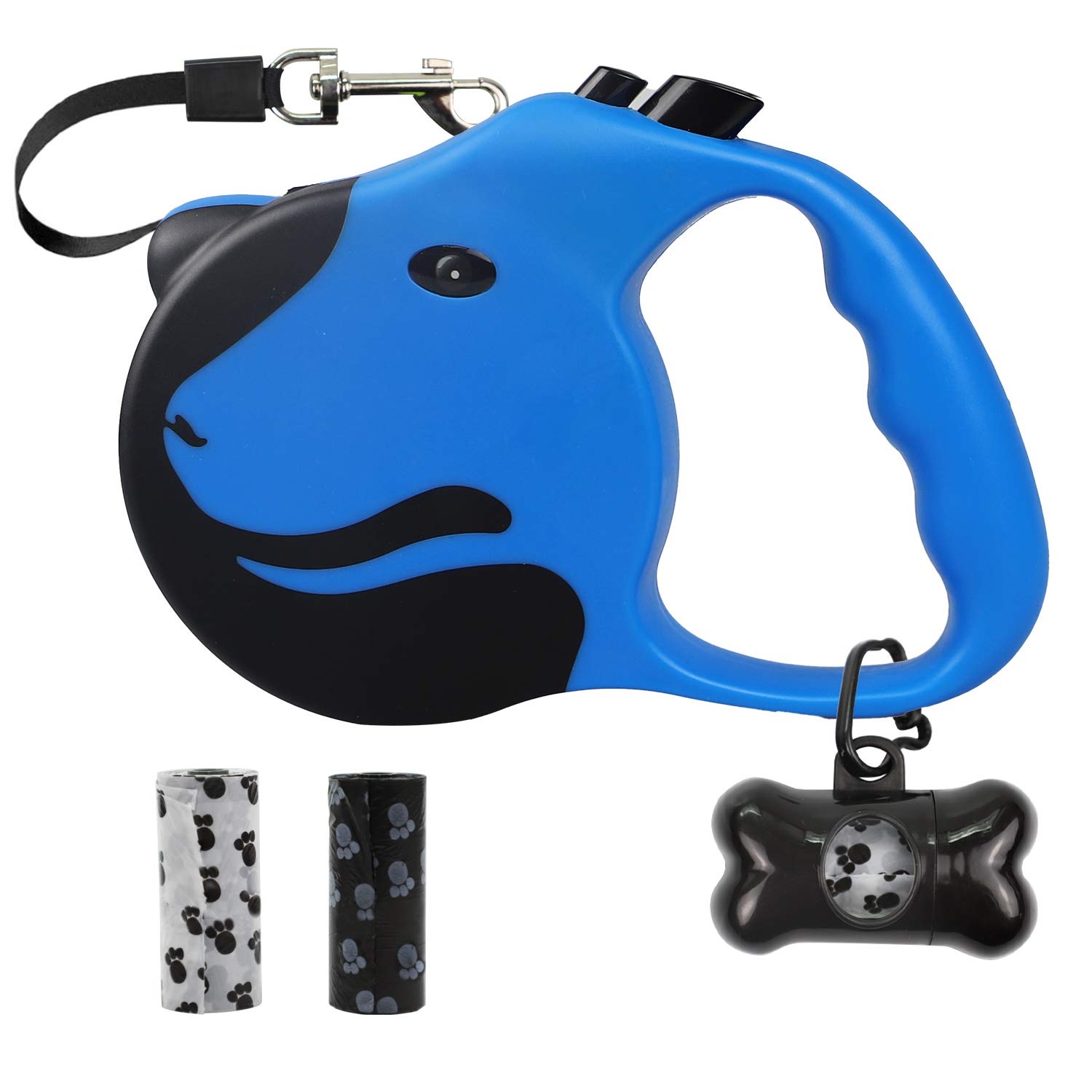 O'woda Retractable Dog Leash with Anti-Slip Handle, 5M/16.4FT Nylon Tape, 360°Tangle-Free, Moving Free, One-Handed Brake & Lock for Medium and Large Dogs Up to 38lbs, 2 Pack Waste Bag & Holder