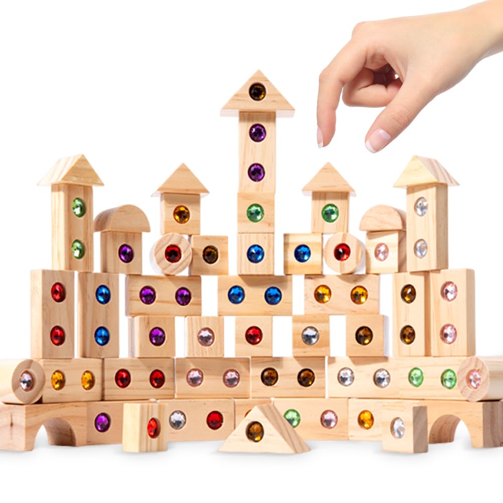 Jeu Éducatif Arc en Ciel en Bois Jouet empilement de Formes Bloc de Construction pour Enfants