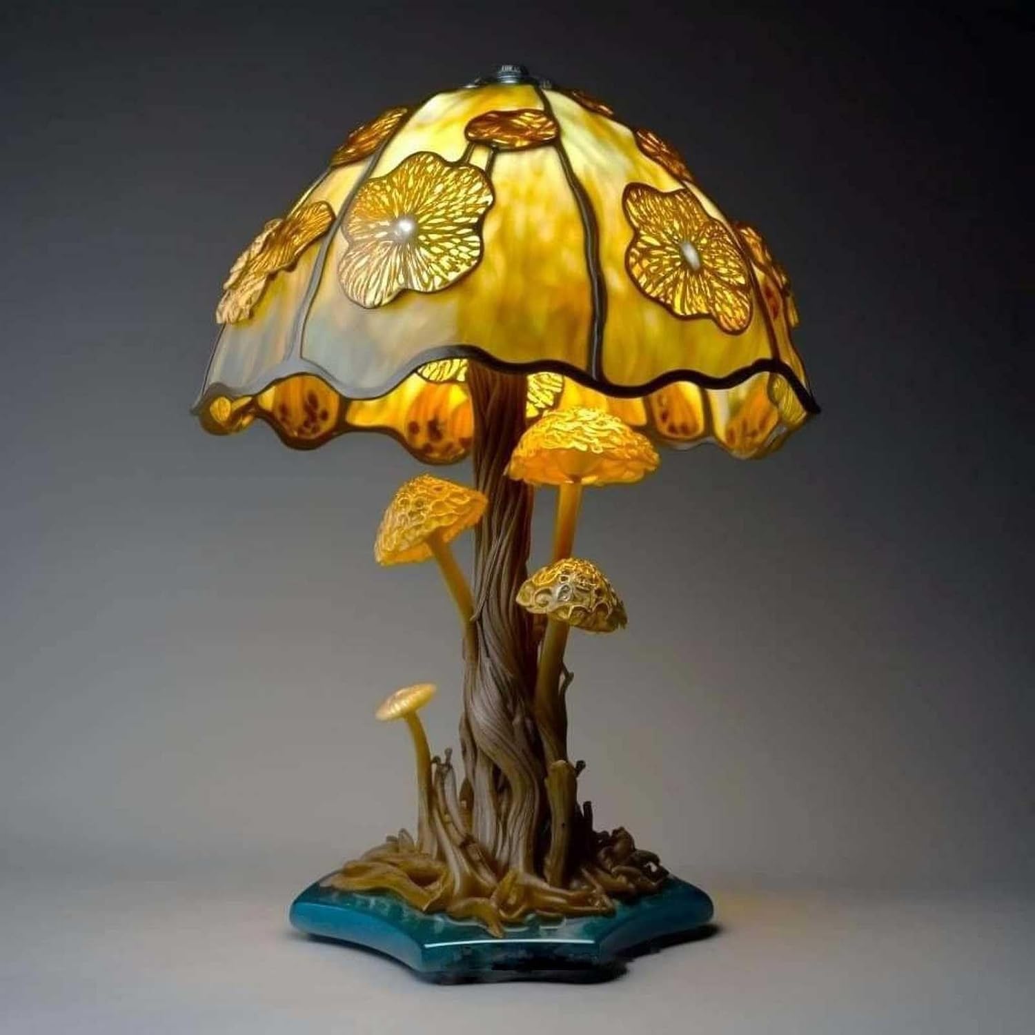Amazon.com: Mmoneyake Stained Plant Series Table Lamp, Vintage Mushroom ...