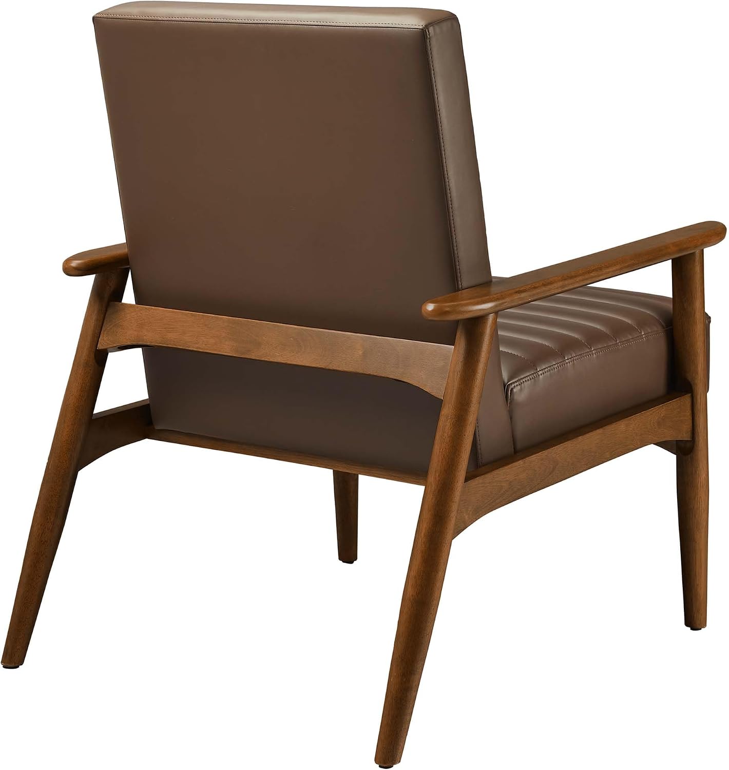 Modway Jensen Vegan Leather Accent Chair in Walnut Brown - Mid-Century Modern Armchair with Solid Wood Legs & Armrest - Upholstered Faux Leather Single Side Chair - Reading Chair for Living Room