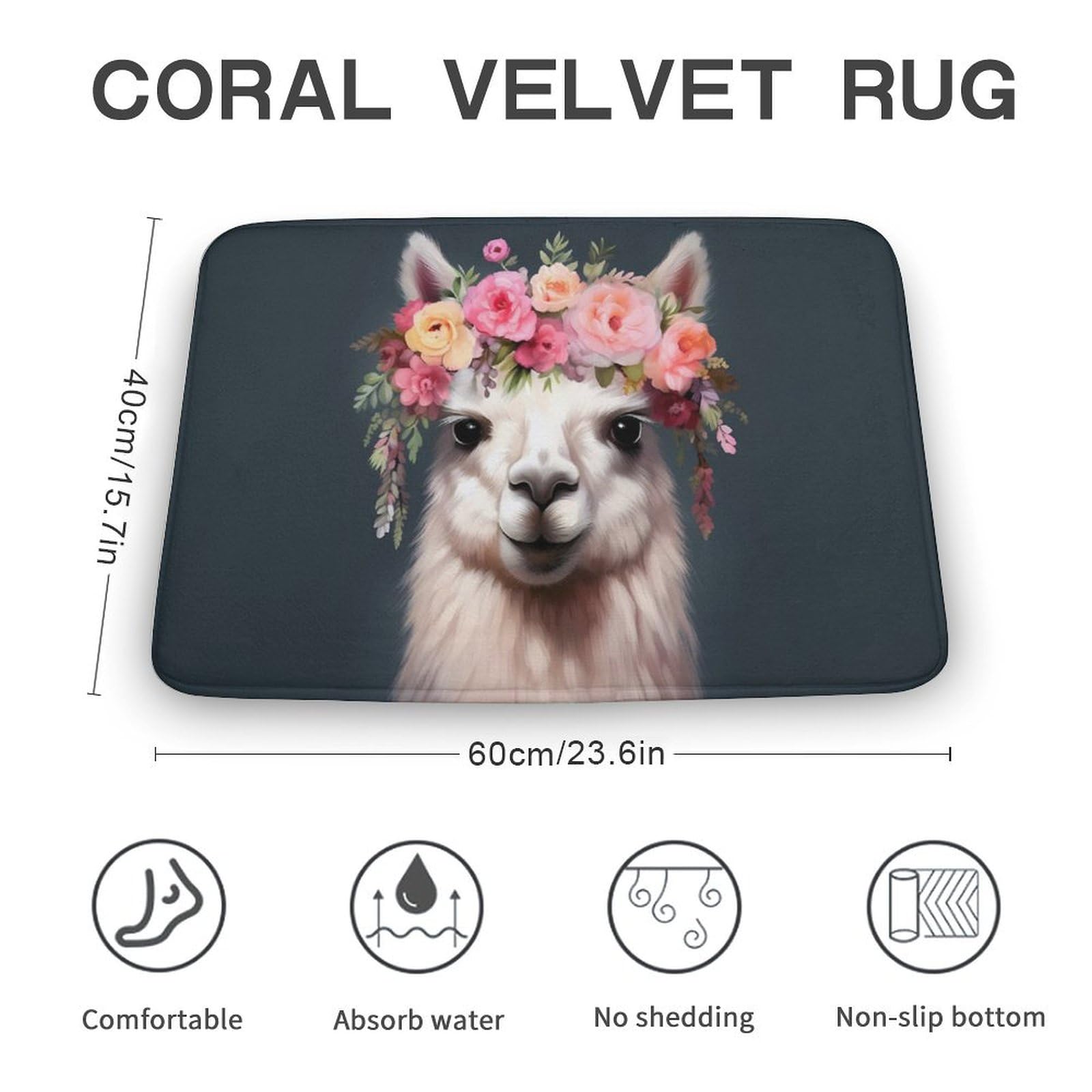 Cute Alpaca Coral Velvet Rugs Non-Slip Bathroom Rugs Soft Kitchen Rug Floor Carpet for Home Decor 15.7