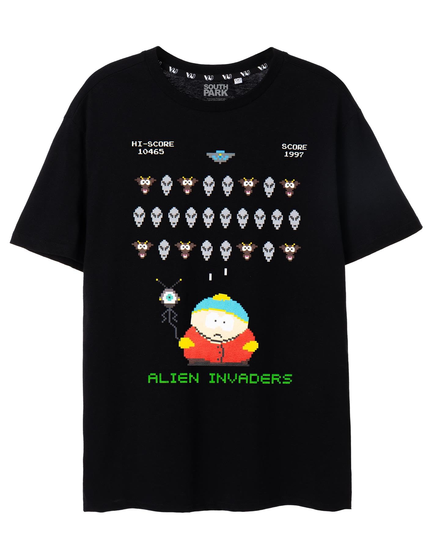 South Park Mens T-Shirt in Black | Cartman 8-Bit Alien Invaders
