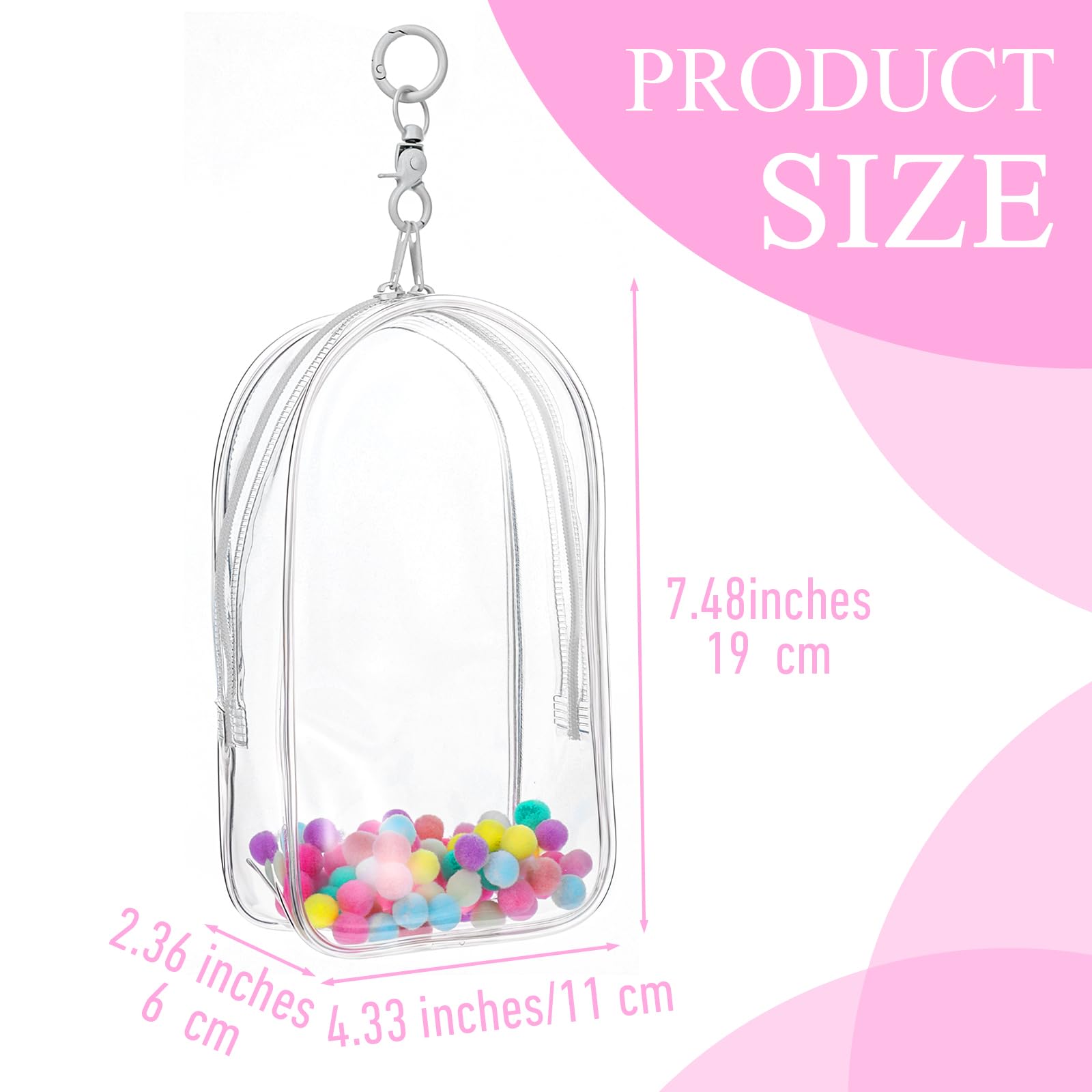 Ptwola Clear Figure Display Bag with Keychain Portable Small Doll Storage Hanging Blind Box Key Chain Carrying Case Organizer Zipper Closure for Collectors Showing Collectibles Building Block